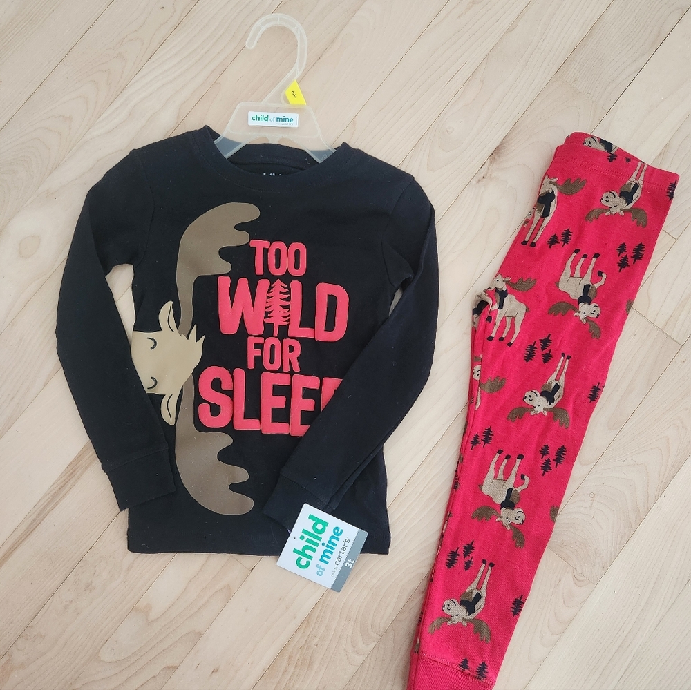 Child of Mine Black and Red Moose Pajama Set